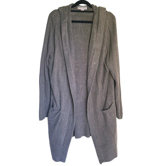 Barefoot Dreams CozyChic Lite Hooded Long Resort Cardigan Taupe Large Lounge - Picture 2 of 8